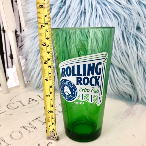 Rolling Rock, Beer Glasses Green Beer Glass, 17oz & 13oz Set of 2 Nice Condition - Picture 8 of 11